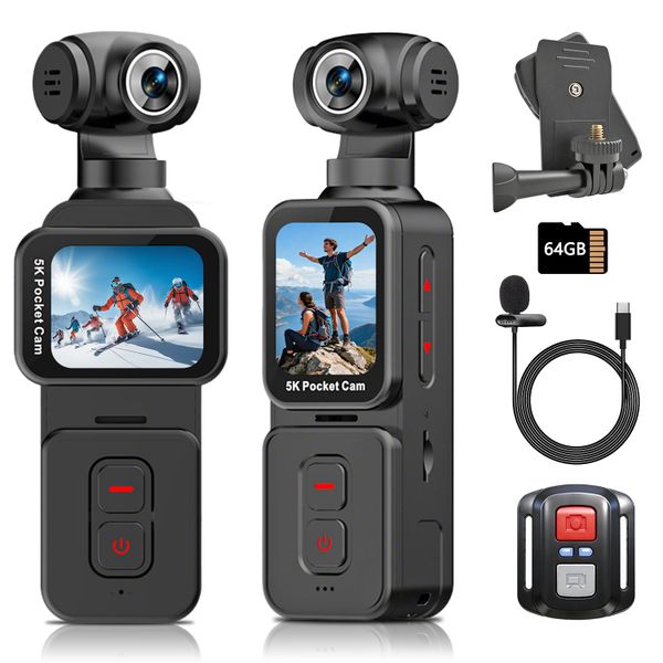 IXROAD 5K Body Camera, Action Vlogging POV Cam with Electric Rotating Lens and Face Tracking, Mini Portable Video Camera with Clip and 64GB TF Card