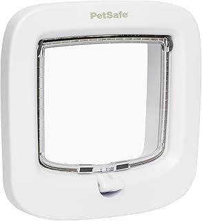 PetSafe Manual-Locking Cat Flap with Easy Install, White, 4 Way Manual Lock, Exclusive Entry, For Cats Up To 7 kg, Energy Efficient