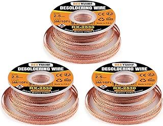 BEEYUIHF Desoldering Wick Braid 3M/10ft 2.5mm, Solder Wick Braid with Flux, No-Clean Desolder Desoldering Braid Wick Wire Kit, Remover Tool Solder Sucker,W 0.10'' L 9.8' (Pack of 3Pcs)