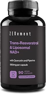 Trans-Resveratrol & NAD+ Liposomal, with Quercetin and Piperine, 580 mg per Capsule, 90 Capsules - Anti-Aging and Sirtuin Activator - Zenement