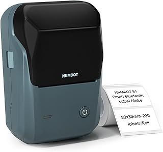 NIIMBOT B1 Label Maker Machine, 2 Inch Bluetooth Thermal Label Printer, Easy to Use Sticker Printer Compatible with iOS and Android, with 1 Roll Waterproof Labels for Retail, Office, Home (Blue)