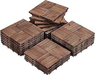 Yaheetech 27 Pcs Decking Tiles 30×30cm Plastic Interlocking Flooring Tiles Deck Tiles Waterproof & Non-Slip for Outdoor & Indoor Patio Garden Balcony Poolside,Brown
