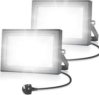 Linke LED Floodlights 60W with Plug, 5200LM Super Bright Work Light, IP66 Waterproof 6500K Daylight White Flood Light Mains Powered for Outdoor Garden, Porch, Courtyard, Garage & Warehouse, 2 Pack