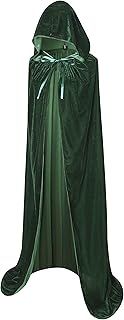 Full Length Hooded Velvet Cloak Halloween Christmas Fancy Cape Costumes 59" (Green)