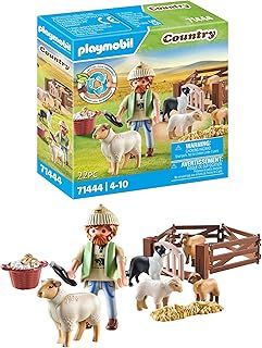 Playmobil 71444 Country: Young Shepherd with Flock of Sheep, with a border collie, hair trimmer and straw strip, fun imaginative role-play, sustainable play sets suitable for children ages 4+