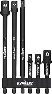 HORUSDY Impact Socket Adapter | 6-Piece | 1/4" 3/8" 1/2" Impact Driver Socket Adapter | 3-Inch and 6-Inch Long | Hex Shank | Chrome Vanadium Steel