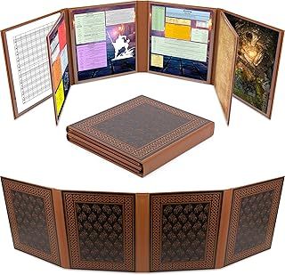 CASEMATIX DM Screen Faux Leather 8-Panel Deluxe GM Screen - Eight Panel Folding Dungeon Master Screen with 2 Swinging Panels and Wet Erase Pockets for TTRPGs, Inserts Not Included