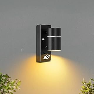 Dawn to Dusk Outdoor Wall Lights Mains Powered IP44 Black Outside Light with Sensor 240V for Front Door Porch - Incl. 1X 5W GU10 LED Warm White Bulb