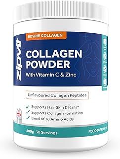 Zipvit Collagen Peptides Powder with Vitamin C & Zinc. Supports Hair, Skin, & Nails. Bovine Collagen with High Levels of 18 Essential Amino Acids. UK Supplier