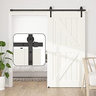 SANKEYTEW 183cm/6ft Sliding Door Kit,Single Wood Barn Door Sliding Kit,Heavy Duty Sliding Barn Door Kit,Black Sliding Door Track