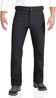Mens Waterproof Trousers Warm Fleece Lined Ski Snow Hiking Pants Softshell Trousers with Expandable Waist