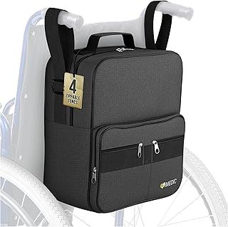 Deluxe Wheelchair Bag - Wheelchair Backpack – Wheelchair Bags for Back of Chair - Wheelchair Accessories - Wheelchair Storage - Wheelchair & Mobility Scooter Bags & Baskets - Black