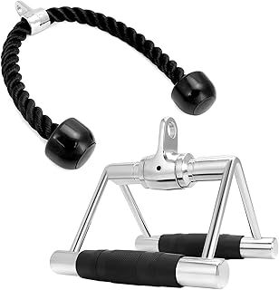 QWORK® Tricep Rope and V Rowing Handle for Gym Cable Machine, LAT Pull Down Attachments