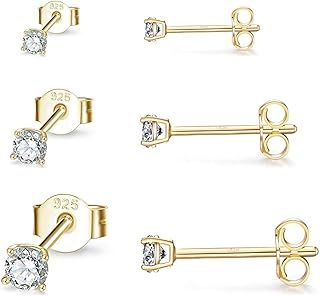 Gulicx 3 Pairs Silver Stud Earrings Set for Women Girls, Hypoallergenic 925 Stering Silver Tiny Round Cubic Zirconia Simulated Diamond Stud Earrings,Small Sleeper Cartilage Studs, Size: 2, 3, 4mm