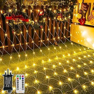 Ollny Net Lights Outdoor Indoor, 200 LED 3m x 2m Mesh Fairy Lights Plug in, Waterproof String Lights with 8 Light Modes/Timer/Remote for Xmas Tree/Outside/Curtain/Window/Garden Decoration, Warm White