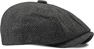 Mens Herringbone 8 Panel Caps, Classic Newsboy Tweed Flat Cap Baker Boy Adjustable Gatsby Irish Beret Peaky Style Hat Unisex
