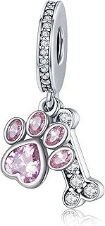 Dog Paw Charm Pink CZ Dangle Charm Fit for Pandora Charms Bracelet Women Jewellery