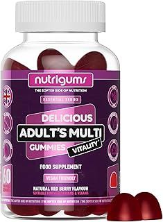 Adult Multi Vitality Gummy | 11 Essential Vitamins & Minerals A,D,E,C,B3,B6,B5,B12,Biotin, Zinc & Iodine | Mixed Berry Flavour | 60 Vegan Gummies | Support Wellbeing & Immune System by NUTRIGUMS®
