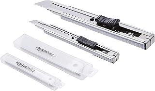 Amazon Basics Auto-Lock Zinc-Alloy Shell Utility Knife, 2 Pack with 20 Piece Extra SK5 Blades for Precision Cutting, Silver