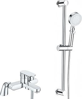 Bath Mixer Taps with Shower Set Modern Bath Taps with Shower Attachment, Single Lever Bath Taps with Shower Head Slider Riser Rail Kit, Bath Shower Mixer Tap System for Bathroom