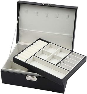 Homeanda Jewellery boxes 2 layer jewellery box Leather jewellery boxes for Women Girls Teens Jewelry organizer box Jewelry Storage box with lock (White)