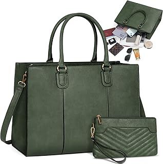 Laptop Bag for Women 15.6 Inch Large Work Tote Bag with Clutch Bag Designer PU Leather Briefcase Ladies Handbag with Laptop Pocket Messenger Shoulder Bag for School Office Travel Business