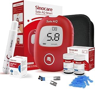 sinocare Diabetes Testing Kit/Blood Glucose Monitor Safe AQ Smart/Blood Sugar Test Kit with Strips x 50 & Lancing Devices x 50 & Carrying Bag, for UK Diabetics -in mmol/L