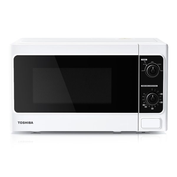 TOSHIBA 20 Liter 800W Manual Control Solo Small Microwave, Compact with 5 Power Levels, Automatic Defrost Function, Perfect for 9'' Pizza, Clock and Timer, Easy Clean, White- MM-MM20P(WH)