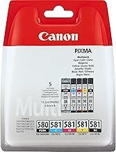 Canon PGI-580 CLI-581 BK C M Y PGBK Pack of 5 cartridges (Black Cyan Magenta Yellow Office Black Colour) Genuine Canon (Plastic Pack)