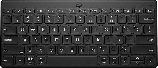 HP 350 Compact Bluetooth Keyboard. Connect up to 3 devices via Bluetooth 5.2, Multi-OS, with SMART shortcuts, dictation and emoji keys, 2 years battery, made from 60% recycled materials, Black