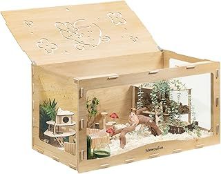 MEWOOFUN Wooden Hamster Cage Large for Syrians Hamster, Dwarf Hamster, Guinea Pig and Chinchilla - 100x50x50cm Hamster Cages Transparent Small Animals Cage (No Front Door)