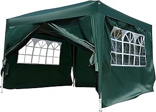 Outsunny 3 x 3 m Garden Pop Up Gazebo, Wedding Party Tent Marquee, Water Resistant Awning Canopy with Sidewalls, Windows, Carry Bag, Green