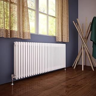 ELEGANT Traditional Cast Iron Style White Triple Column Horizontal Radiator 600x1400 mm Perfect for Living Room Bedroom Kitchen