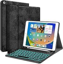 JUQITECH Backlit Keyboard Case for iPad 9th Generation (2021)/8th Gen (2020)/7th Gen(2019) 10.2inch, Smart Tablet Cover Case with Magnetically Detachable Wireless Keyboard for iPad 10.2 Pencil Holder