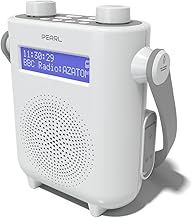 Pearl White DAB/DAB+ FM Radio – Waterproof IPX5 Shower Speaker, Wireless Bluetooth, Rechargeable Battery, 80 Presets, LED Display