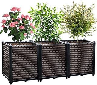 EasyVibe Raised Garden Bed Self Watering Deepened 50cm, 265L Large Planters Box for Outdoor Plants, Elevated Patio PP Flower Vegetables Planting Container, Garden Bed Planter Box Kit Drainage Holes