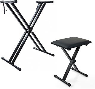 Double Braced X Frame Music Piano Keyboard Stand & Chair Set by Crystals® (Double Braced Stand + Chair)