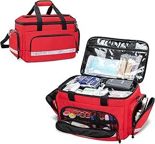 First Responder Bag Empty, Medical Emergency Trauma Bag with Detachable Dividers for EMT, Nurses, Tactical Medics, Home Care, Red