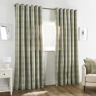 OHS Bedroom Blackout Curtains Green Eyelet, Woven Check Modern Decorative Curtains for Living Room Bedroom Home Insulated Summer Winter Soft Curtains, 66x54”