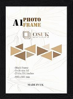 OSUK A1 Frame Black In Size 59.4 x 84.1 cm Picture Frames A1 Photo Frame with Clear Perspex Front & Wall Mounting to Hang Portrait or Landscape - Large A1 Poster Frame