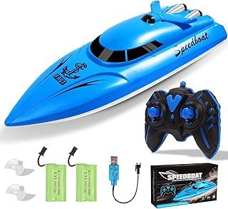 RC Boat, 2.4 GHz High Speed Mini Boats, Remote Control Boats for Pools & Lakes, Radio Controlled Watercraft for Kids, 30+ Mins, 2 Batteries