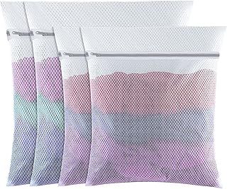 4 PCS Mesh Laundry Wash Bag, 60x50cm/50x40cm Large Fine Laundry Bags with Zips Reusable Washing Machine Wash Bag for Clothes, Socks, Underwear, Bra (L+M, White)