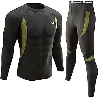 UNIQUEBELLA Mens Thermal Underwear Set Long Sleeve Tops Long Johns Thermal Base Layer Bottom Fleece Lined Quick Drying