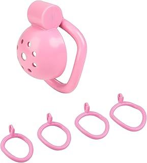 Male Chastity Cage for Men Flat Chastity Devices Lock Design Small Chastity Cage Male Penis Cage Cock Cage BDSM Toys for Couples Sex 680 (No Tube,Pink)