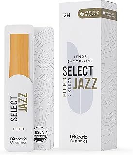 D’Addario Woodwinds - Organic Select Jazz Tenor Saxophone Reeds - Tenor Sax Reeds - Individually Sealed - Filed, Hard, Strength 2, 5-Pack