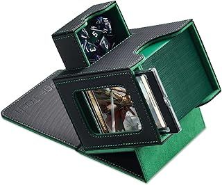 Commander Deck Box for MTG - Patented Design, Commander Display, Fits 100 Double-Sleeved Cards, 35pt Magnetic Card Holder & Dice Tray - Black/Green