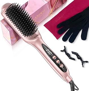 LANDOT Heated Straightening Brush: Negative Ion Ceramic Straightener - Hot Flat Iron for Smooth Frizz-Free Hair - Dual Voltage Anti-Scald Fast Heating