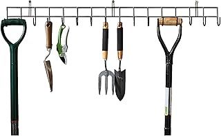 House Of Home Tool & Garden Storage Rack | Metal Wall Hanging Shed Hooks For Gardening Tools, Equipment, Shovels, Rakes, Hose | 16 Hooks One Tier Garage Organiser
