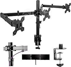 Dihl Triple Monitor Desk Clamp Stand Mount for 13 to 26” Screen, Three Arm Desk Mount System, Max 26 Inch, 75x75 or 100x100 VESA, 8 KG per Arm, Black, Fully Articulated – Tilt, Rotate & Swivel