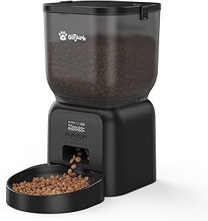 Automatic Cat Feeder,Olfjurk 4L Timed Auto Cat Feeder- Dry Cat Food Dispenser Programmable Control 1-6 Meals for Cats and Small Medium Dogs| Dual Power Supply with Desiccant Bag (Black-01)